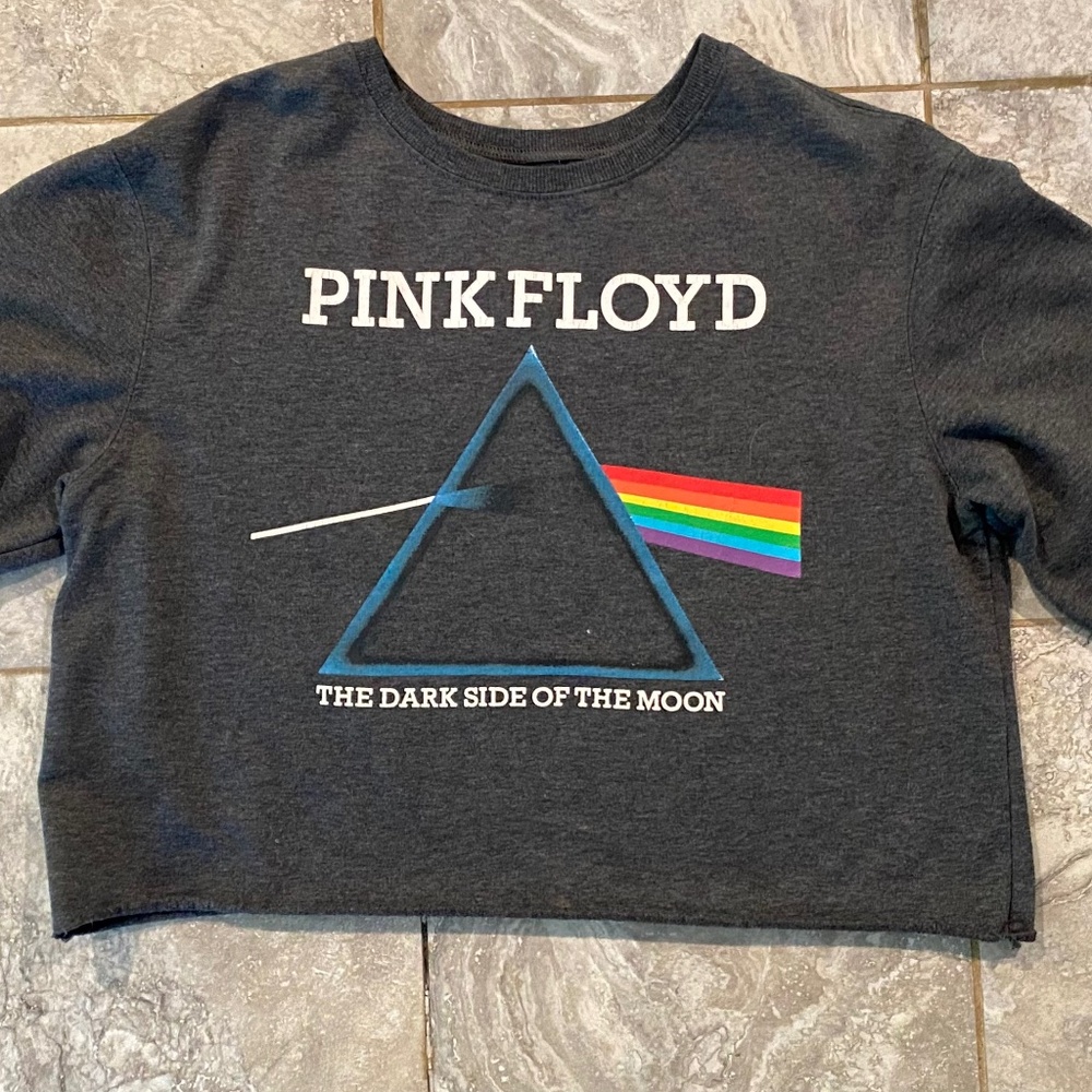 Pink Floyd XL Crew Neck Cropped Long Sleeved Gray Cotton Shirt